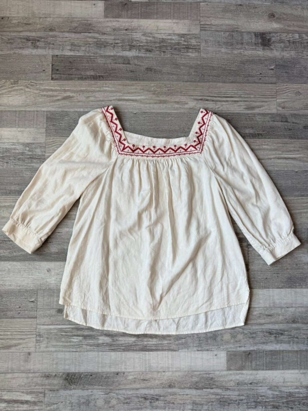 Universal Thread ivory embroidered square neck blouse linen blend size small D2
